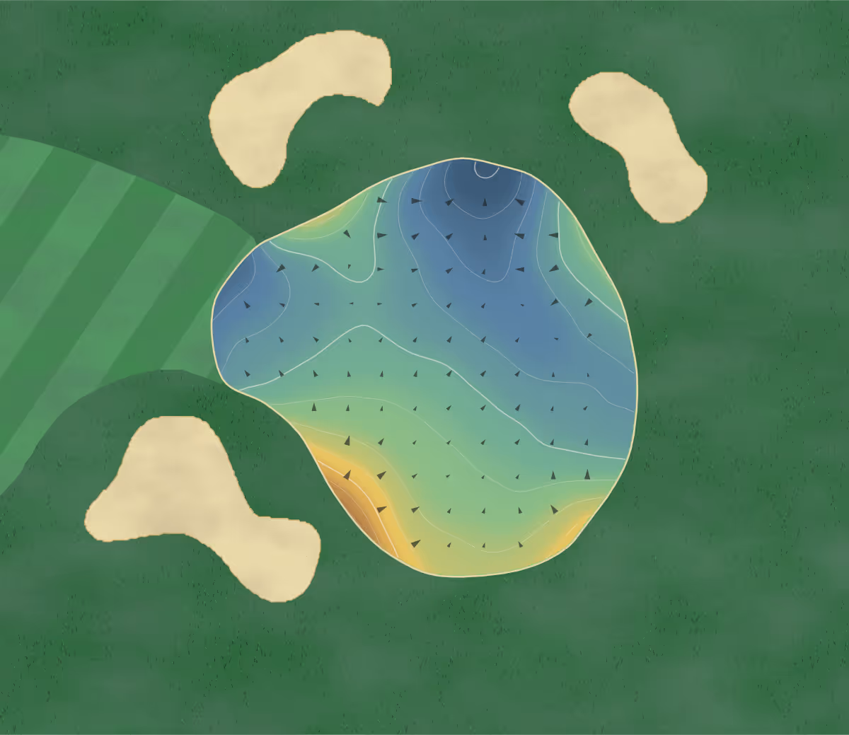 Green contour map of Meadow Lane in Indiana, Pennsylvania — 212 elevation contours at a 3-inch interval with fall-line arrows, traced from 1-meter lidar