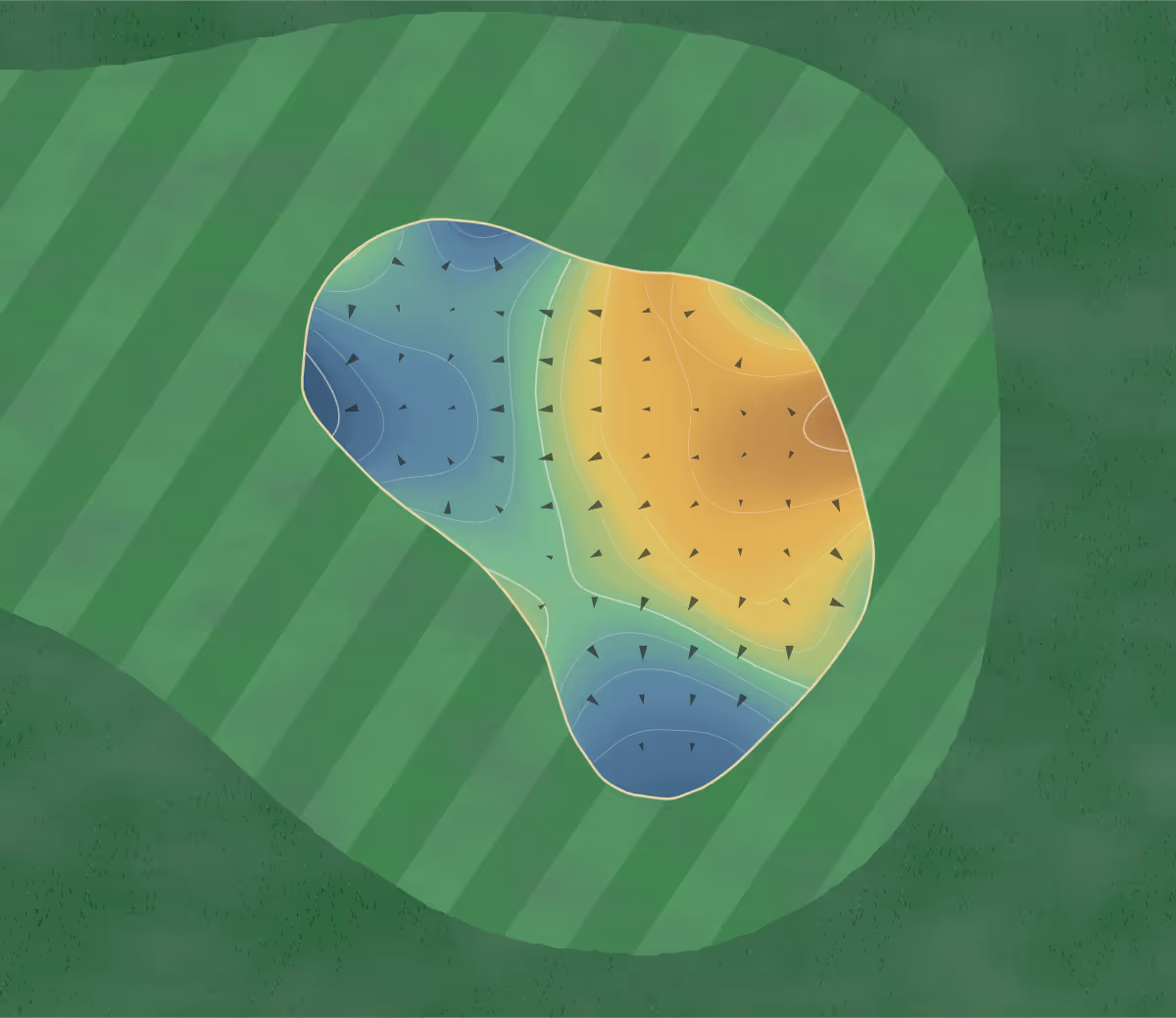 Green contour map of Meadowbrook Cc in Ballwin, Missouri — 183 elevation contours at a 3-inch interval with fall-line arrows, traced from 1-meter lidar