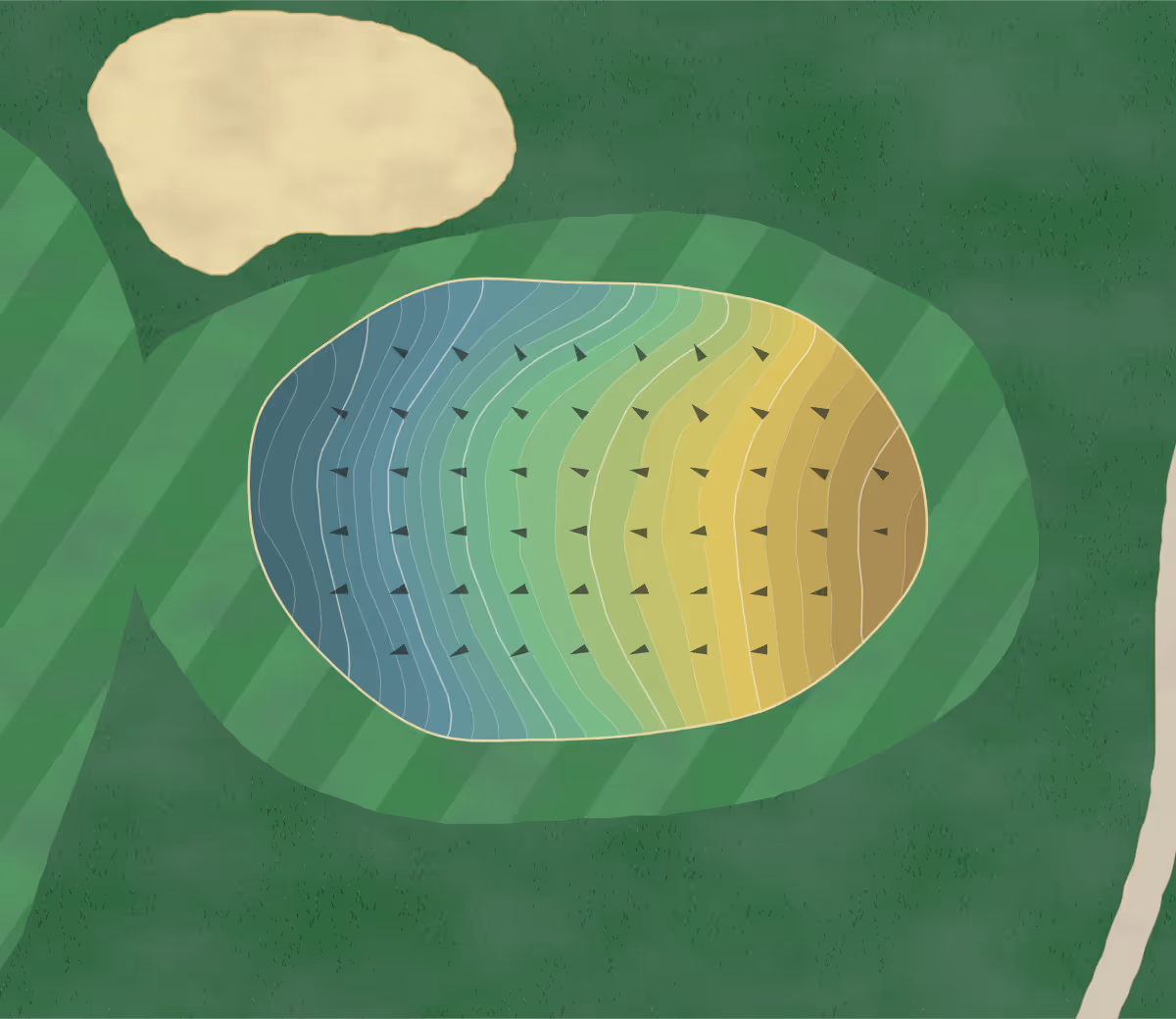 Green contour map of Meadowbrook in Kilgore, Texas — 114 elevation contours at a 3-inch interval with fall-line arrows, traced from 1-meter lidar