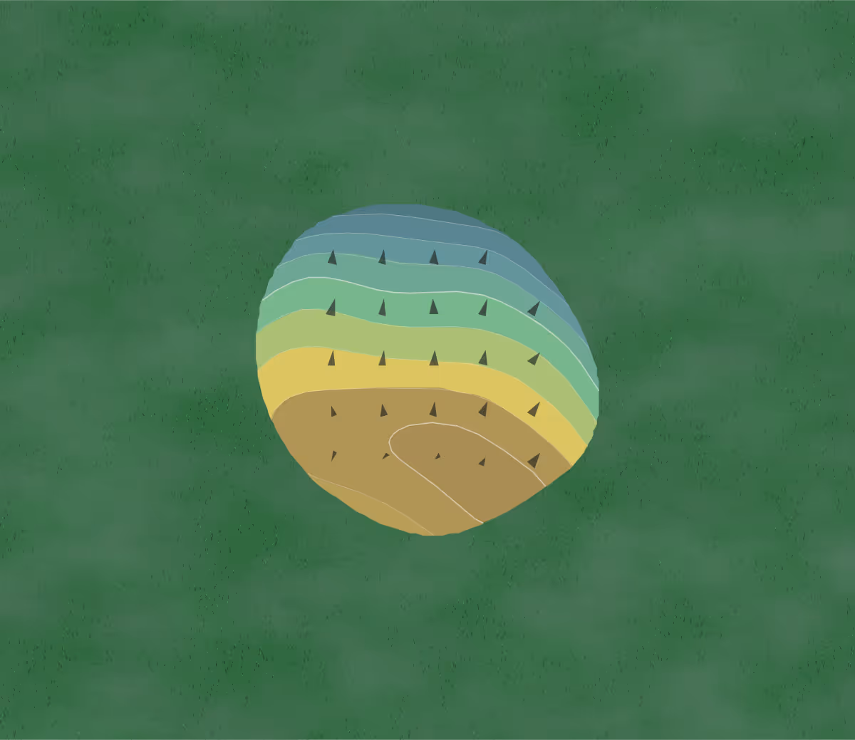 Green contour map of Meadowbrook Park Golf Course in Arlington, Texas — 47 elevation contours at a 3-inch interval with fall-line arrows, traced from 1-meter lidar