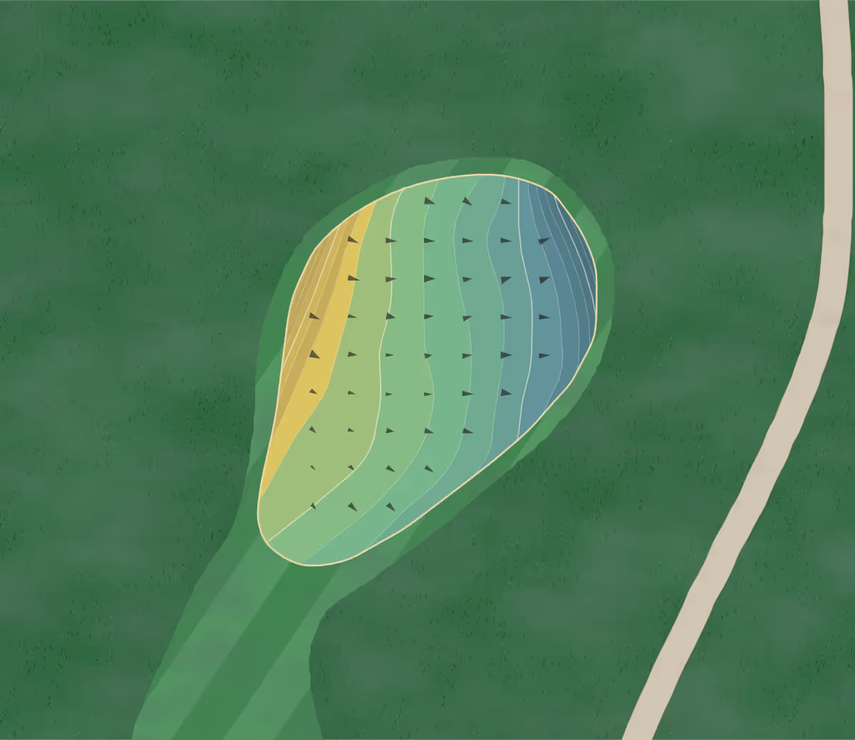 Green contour map of Meadowink GC in Murrysville, Pennsylvania — 174 elevation contours at a 3-inch interval with fall-line arrows, traced from 1-meter lidar