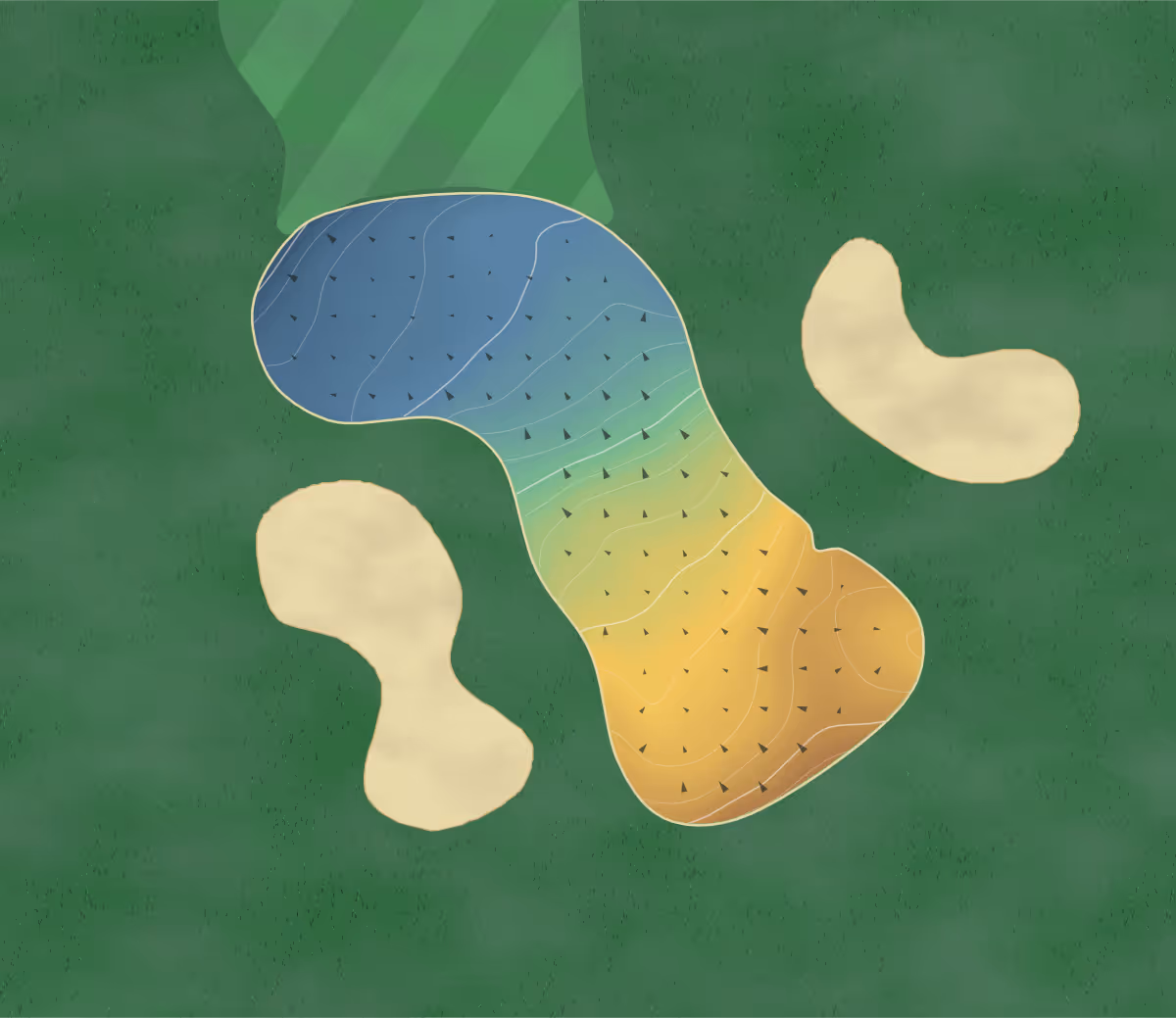 Green contour map of Meadows Gc At Gvsu in Allendale, Michigan — 151 elevation contours at a 3-inch interval with fall-line arrows, traced from 1-meter lidar