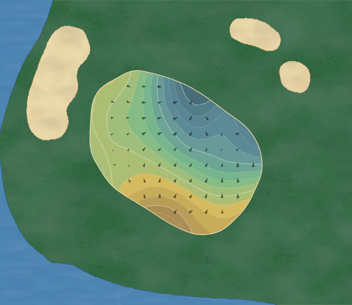 Green contour map of Meadows Gc in Littleton, Colorado — 198 elevation contours at a 3-inch interval with fall-line arrows, traced from 1-meter lidar