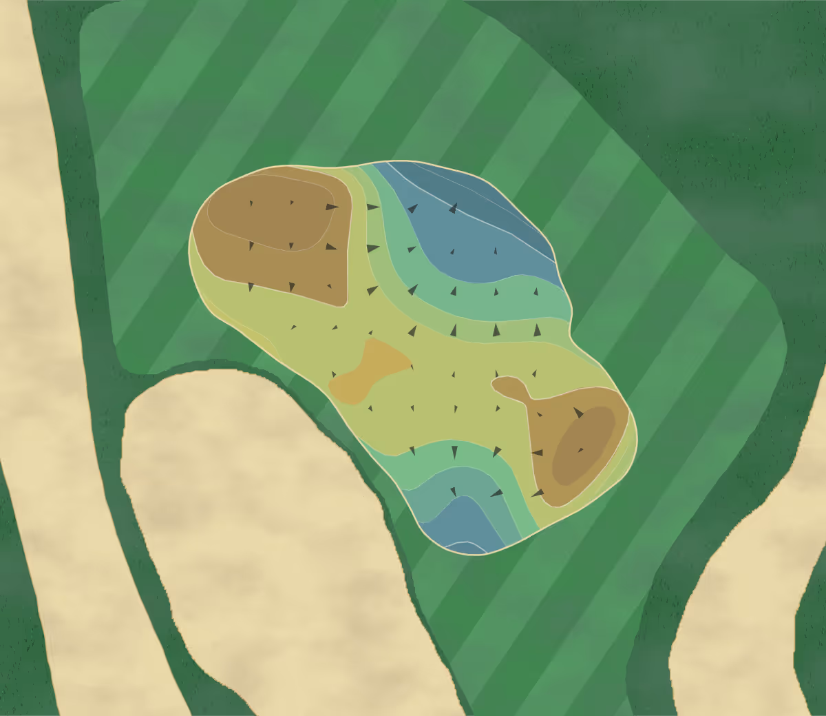Green contour map of Medalist GC in Hobe Sound, Florida — 119 elevation contours at a 3-inch interval with fall-line arrows, traced from 1-meter lidar