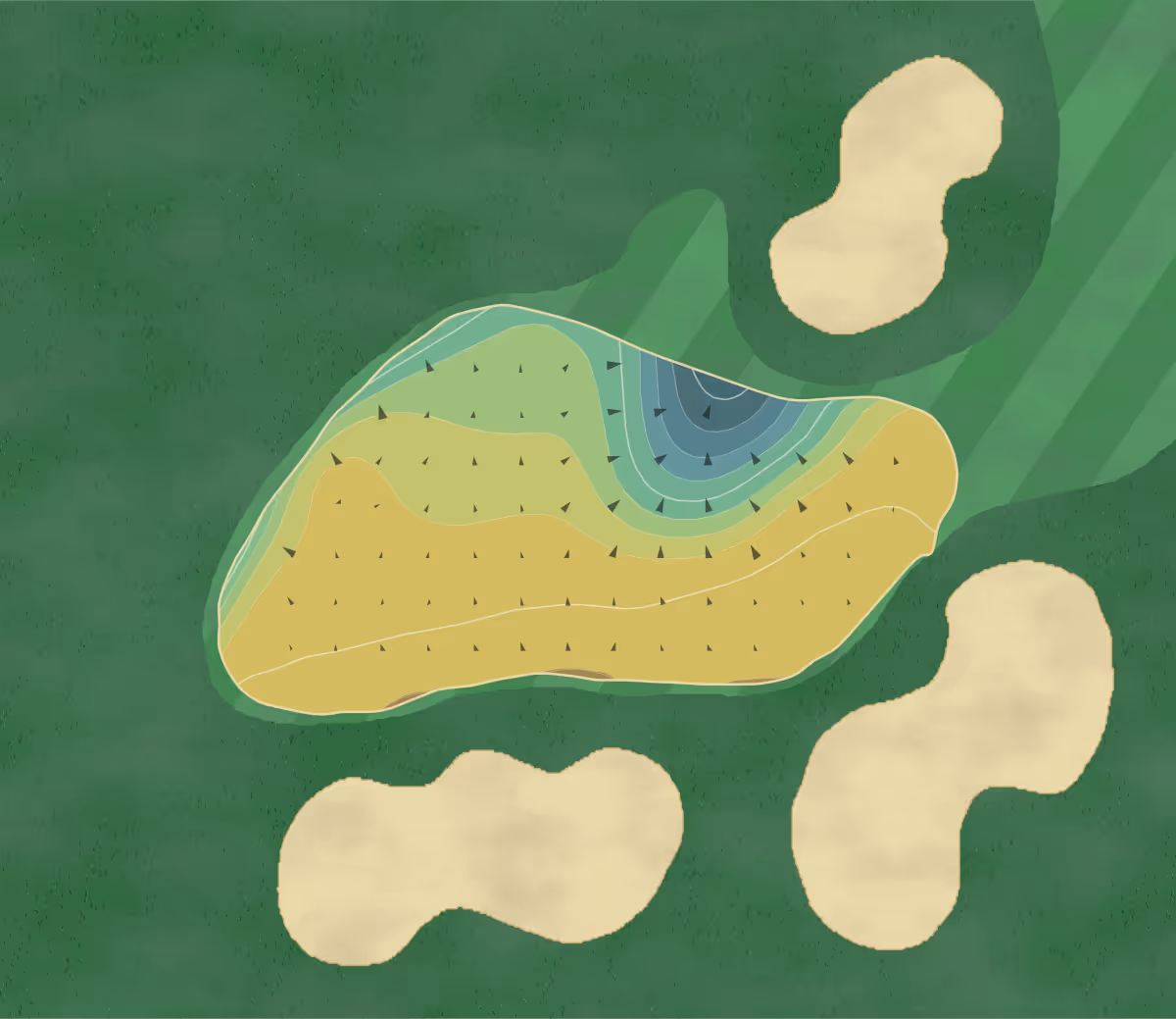 Green contour map of Medallion Club in Westerville, Ohio — 66 elevation contours at a 3-inch interval with fall-line arrows, traced from 1-meter lidar