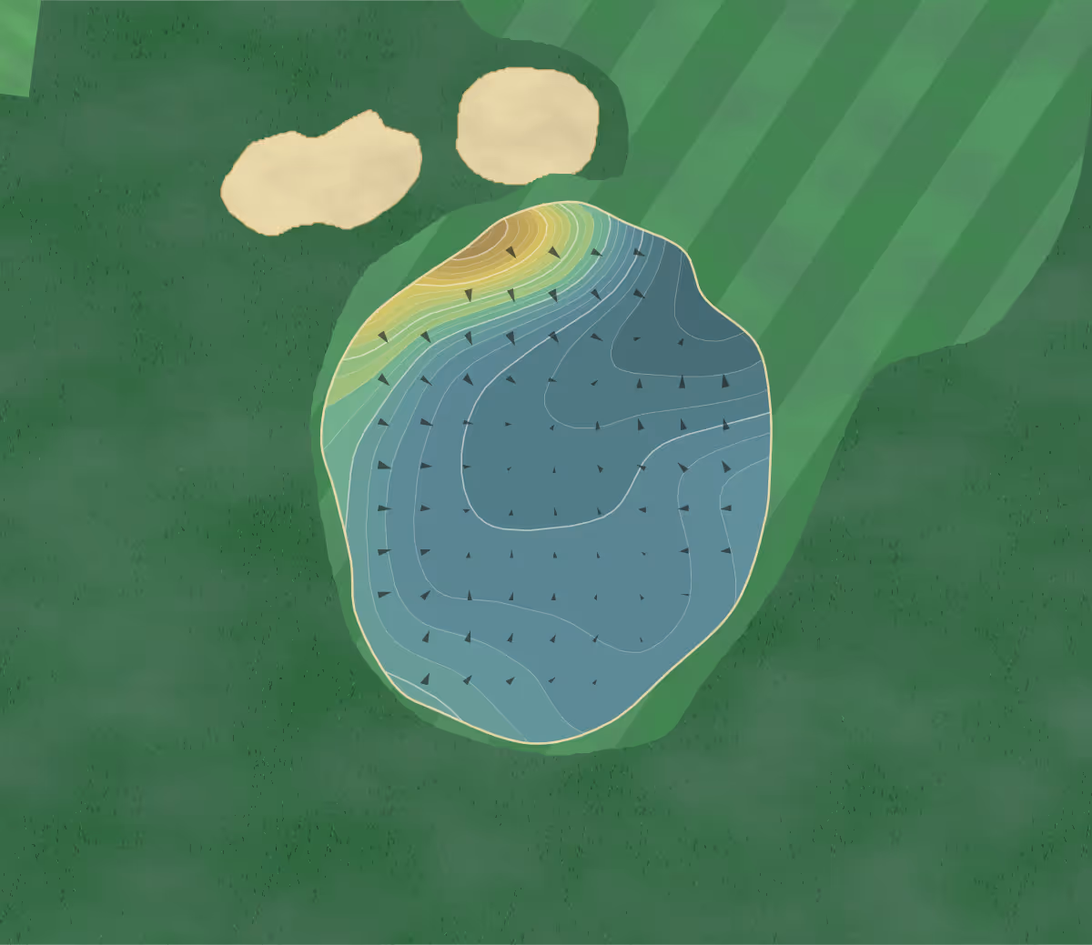 Green contour map of Medinah in Medinah, Illinois — 329 elevation contours at a 3-inch interval with fall-line arrows, traced from 1-meter lidar