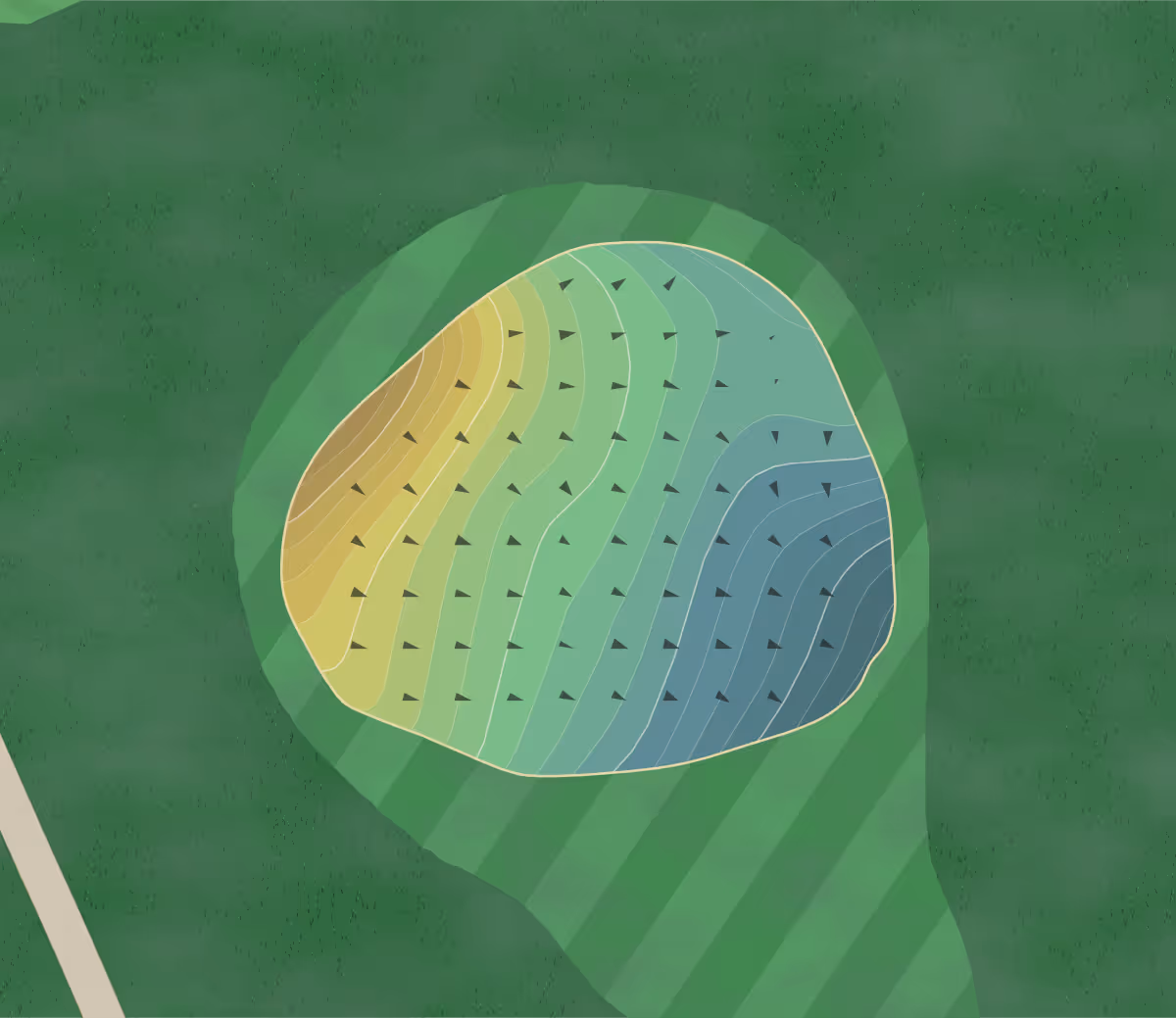 Green contour map of Melody Hill in Harmony, Rhode Island — 227 elevation contours at a 3-inch interval with fall-line arrows, traced from 1-meter lidar