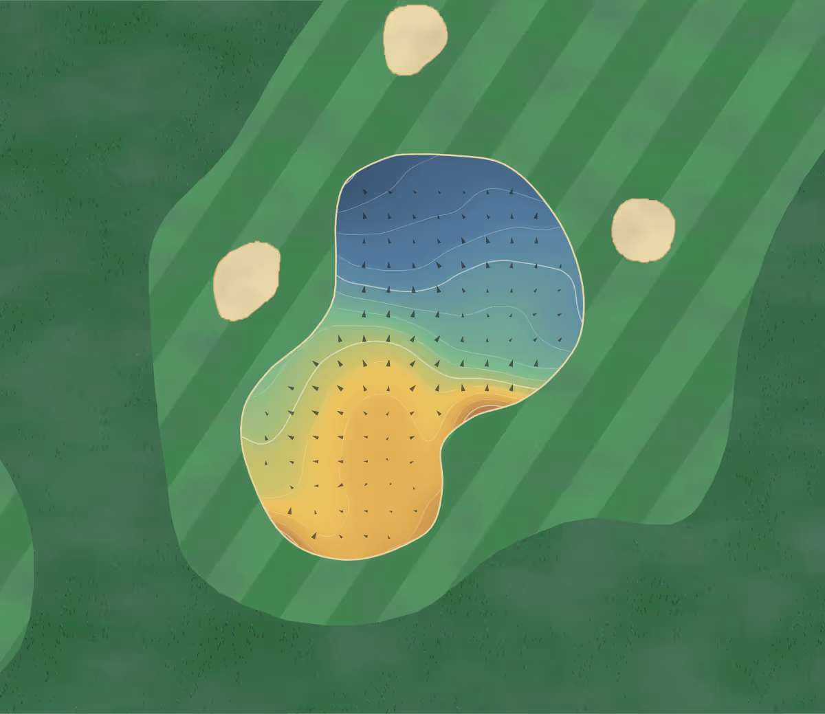Green contour map of Melville in Lasswade, Scotland — 96 elevation contours at a 8-centimeter interval with fall-line arrows, traced from 1-meter lidar