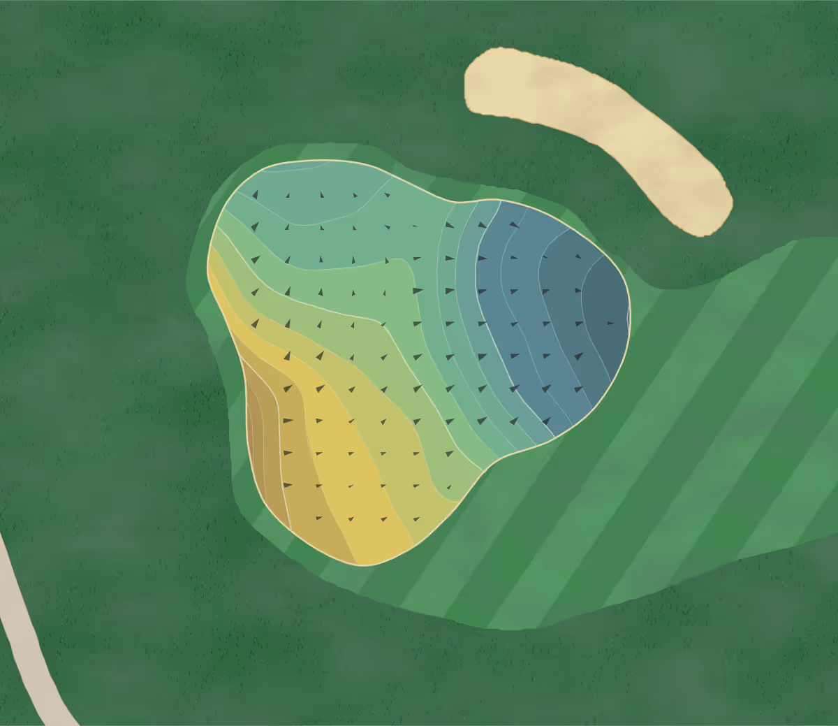 Green contour map of Mendakota in Mendota Heights, Minnesota — 188 elevation contours at a 3-inch interval with fall-line arrows, traced from 1-meter lidar