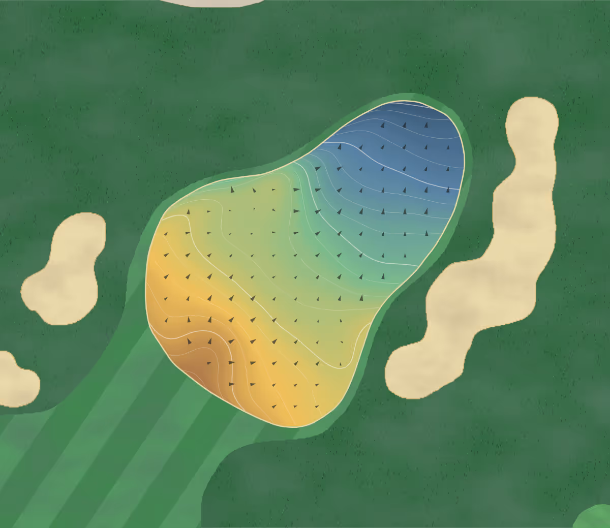 Green contour map of Meridian Gc in Englewood, Colorado — 162 elevation contours at a 3-inch interval with fall-line arrows, traced from 1-meter lidar