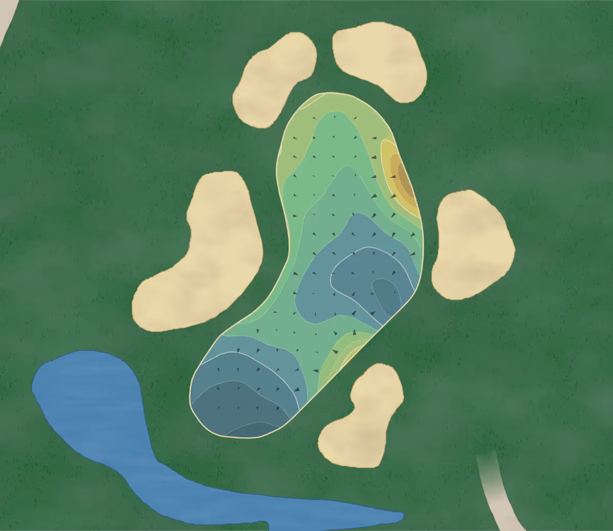 Green contour map of Merion East in Ardmore, Pennsylvania — 289 elevation contours at a 3-inch interval with fall-line arrows, traced from 1-meter lidar