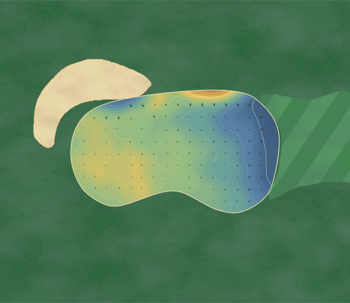 Green contour map of Mersey Valley in Widnes, England — 85 elevation contours at a 8-centimeter interval with fall-line arrows, traced from 1-meter lidar