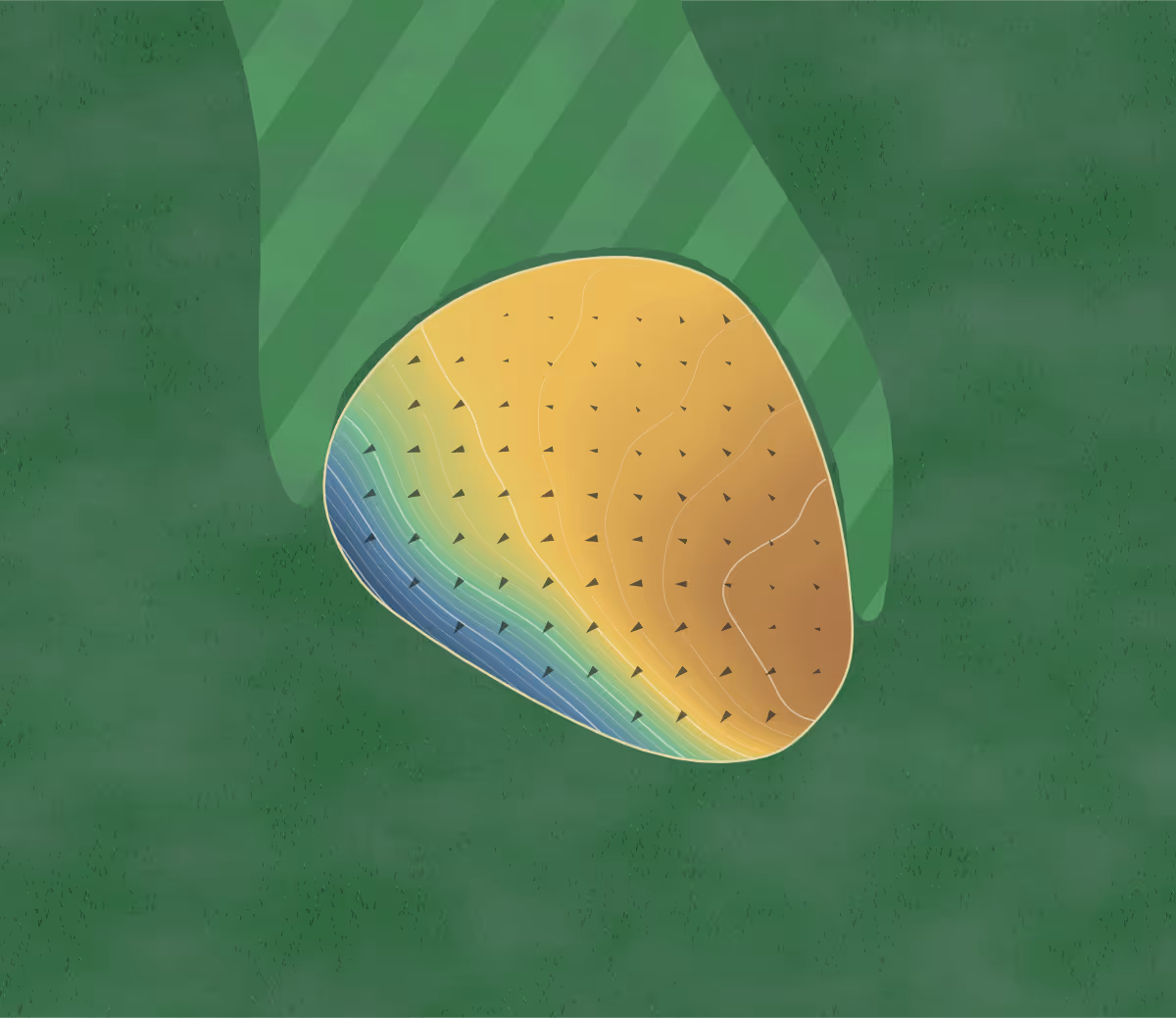 Green contour map of Mervin & District in Turtleford, Canada: 73 elevation contours at a 8-centimeter interval with fall-line arrows, traced from 1-meter lidar