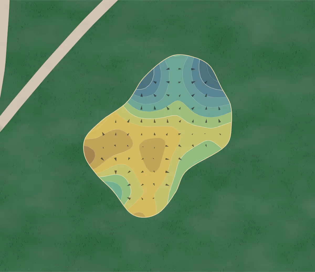 Green contour map of Mesquite GC in Mesquite, Texas — 236 elevation contours at a 3-inch interval with fall-line arrows, traced from 1-meter lidar