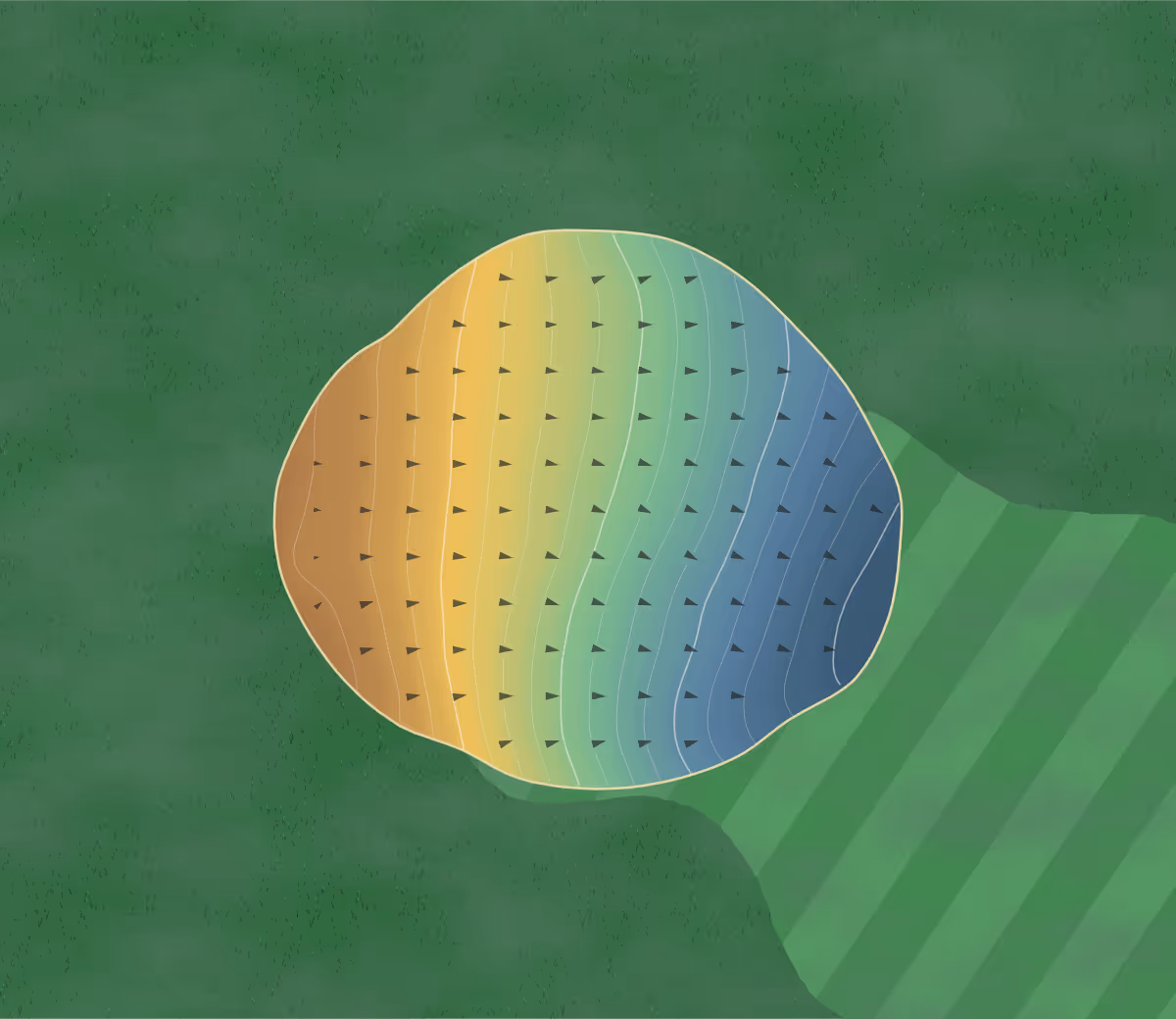 Green contour map of Metcalfe Golf in Metcalfe, Canada — 145 elevation contours at a 8-centimeter interval with fall-line arrows, traced from 1-meter lidar