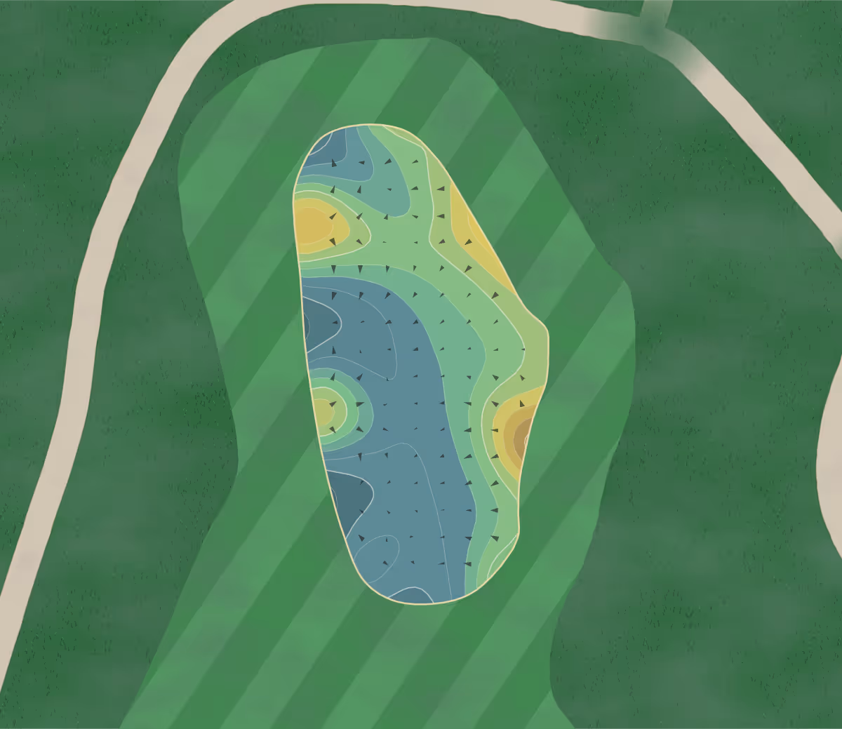 Green contour map of Metropolitan in Oakland, California — 229 elevation contours at a 3-inch interval with fall-line arrows, traced from 1-meter lidar