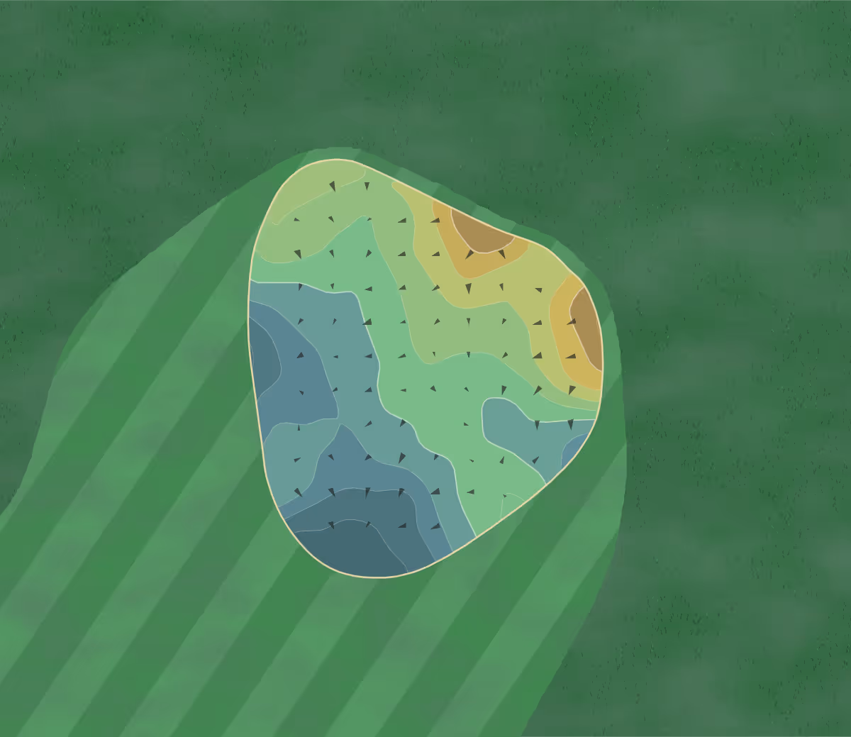 Green contour map of Miacomet GC in Nantucket, Massachusetts — 183 elevation contours at a 3-inch interval with fall-line arrows, traced from 1-meter lidar