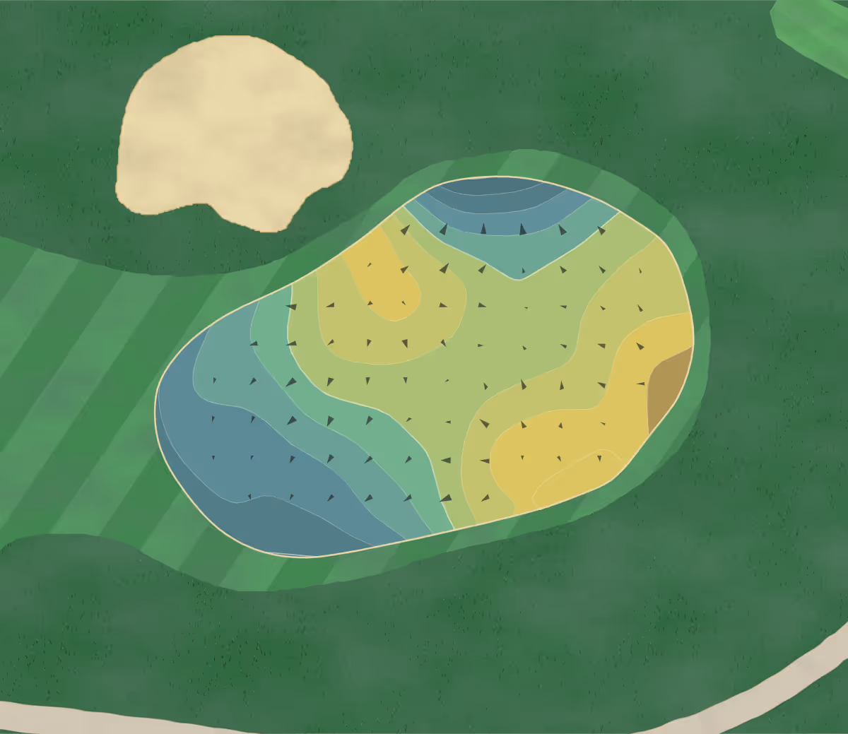 Green contour map of Miami Springs in Miami Springs, Florida — 129 elevation contours at a 3-inch interval with fall-line arrows, traced from 1-meter lidar