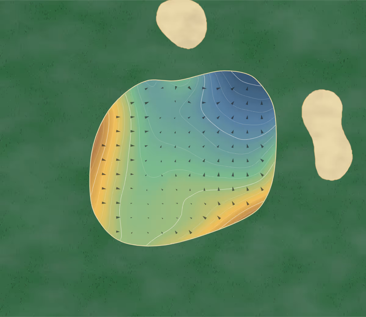 Green contour map of Michaywé Pines in Gaylord, Michigan: 172 elevation contours at a 3-inch interval with fall-line arrows, traced from 1-meter lidar