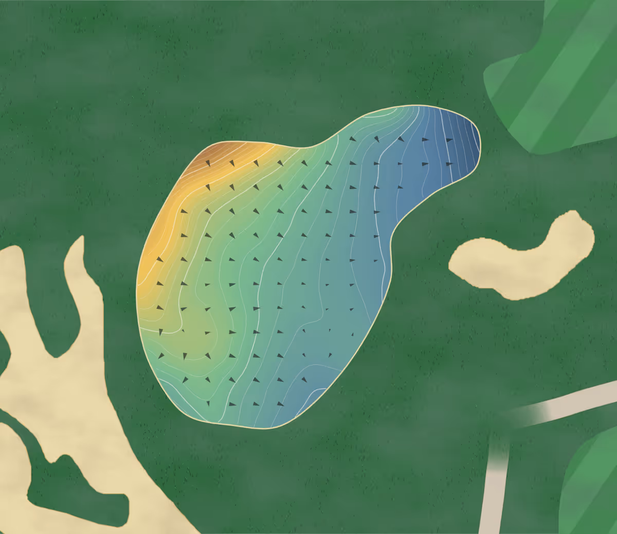 Green contour map of Mid Pines Club in Southern Pines, North Carolina: 273 elevation contours at a 3-inch interval with fall-line arrows, traced from 1-meter lidar