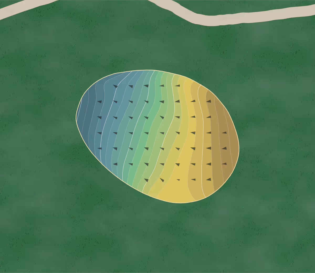 Green contour map of Middletown CC in Langhorne, Pennsylvania — 252 elevation contours at a 3-inch interval with fall-line arrows, traced from 1-meter lidar