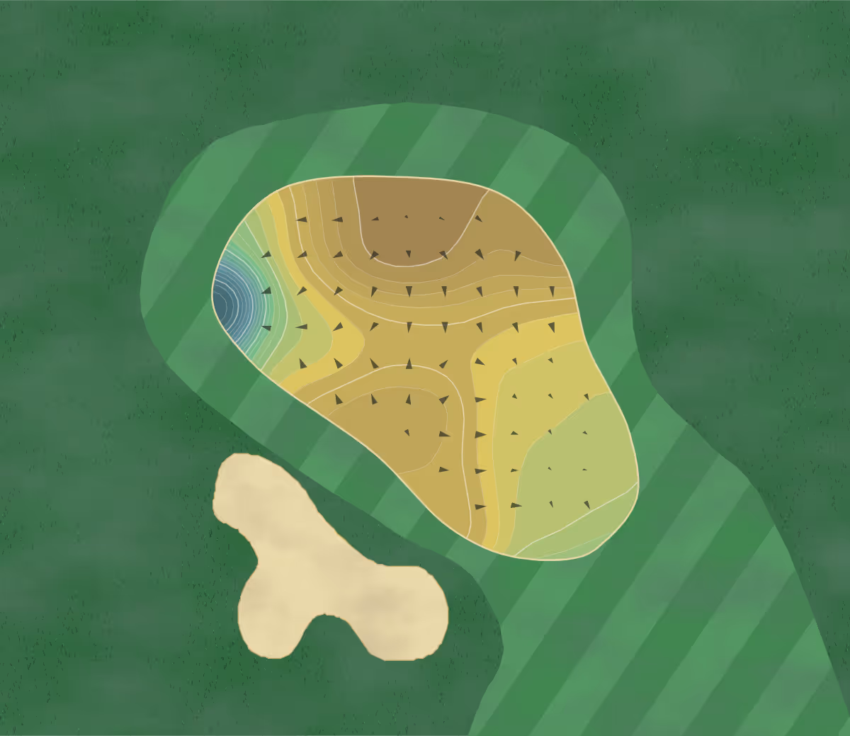 Green contour map of Midland Hills in St. Paul, Minnesota — 310 elevation contours at a 3-inch interval with fall-line arrows, traced from 1-meter lidar