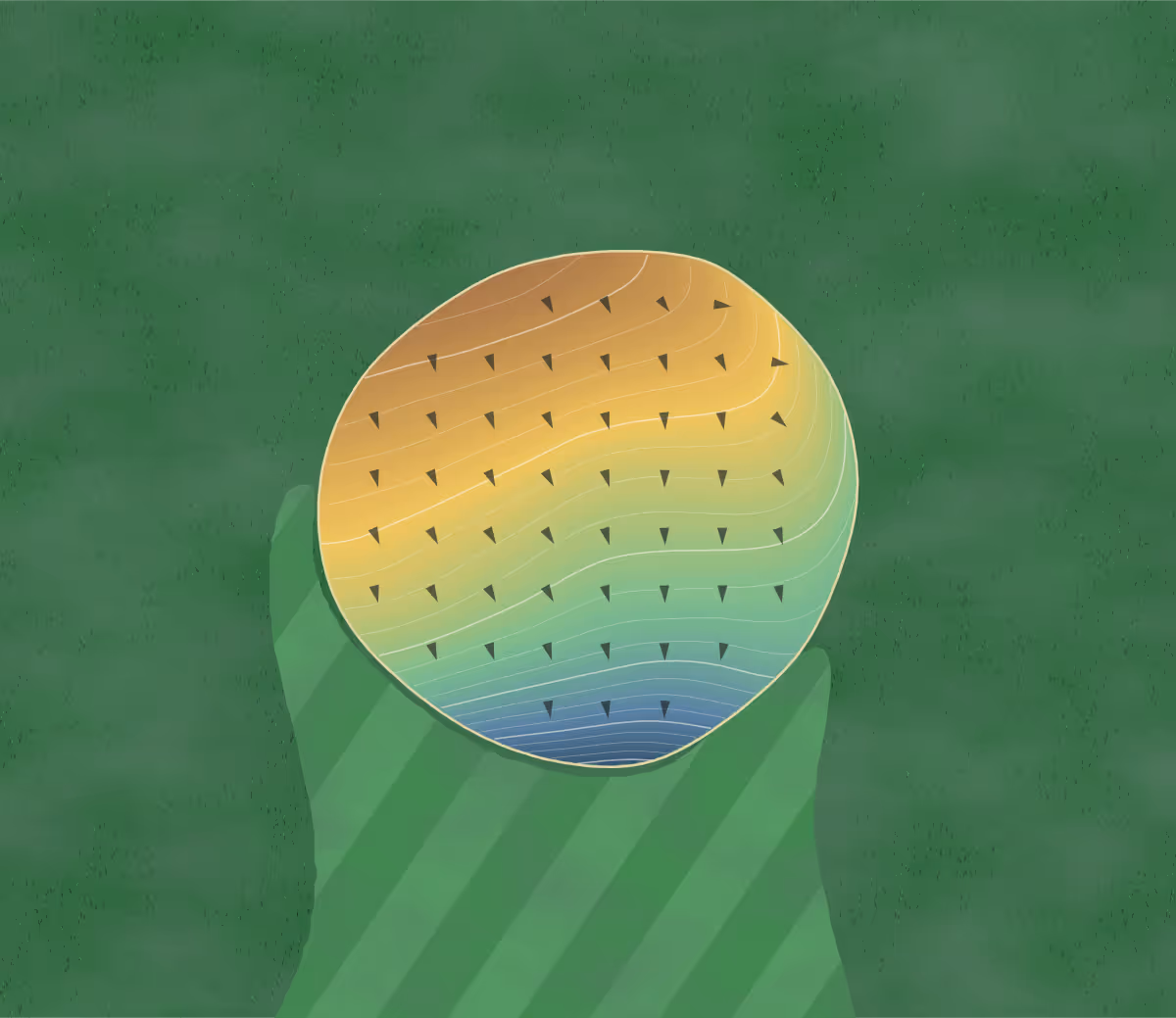 Green contour map of Midland Hills in Makanda, Illinois: 104 elevation contours at a 3-inch interval with fall-line arrows, traced from 1-meter lidar