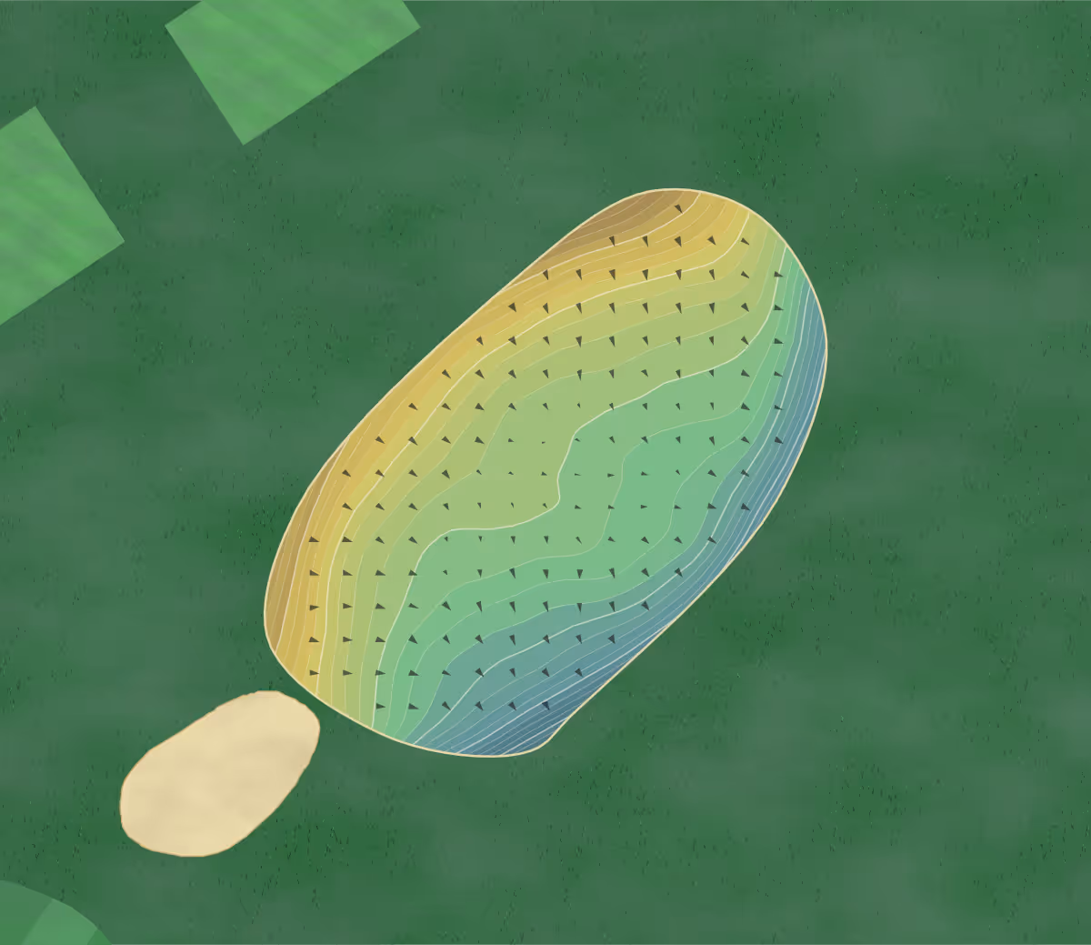 Green contour map of Milford GC in Godalming, England — 219 elevation contours at a 8-centimeter interval with fall-line arrows, traced from 1-meter lidar