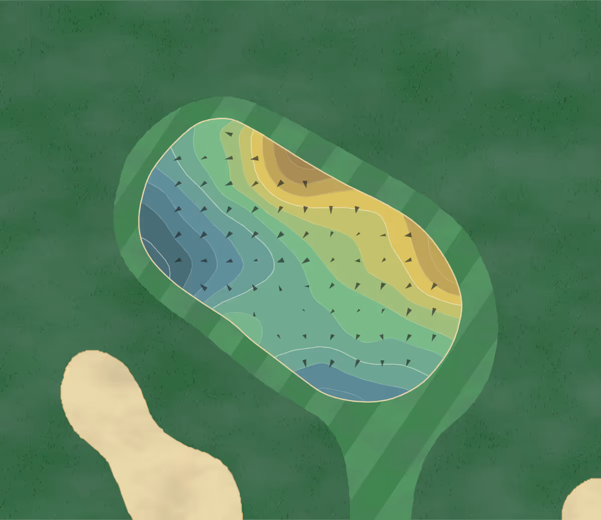 Green contour map of Mill Pond in Medford, New York — 189 elevation contours at a 3-inch interval with fall-line arrows, traced from 1-meter lidar