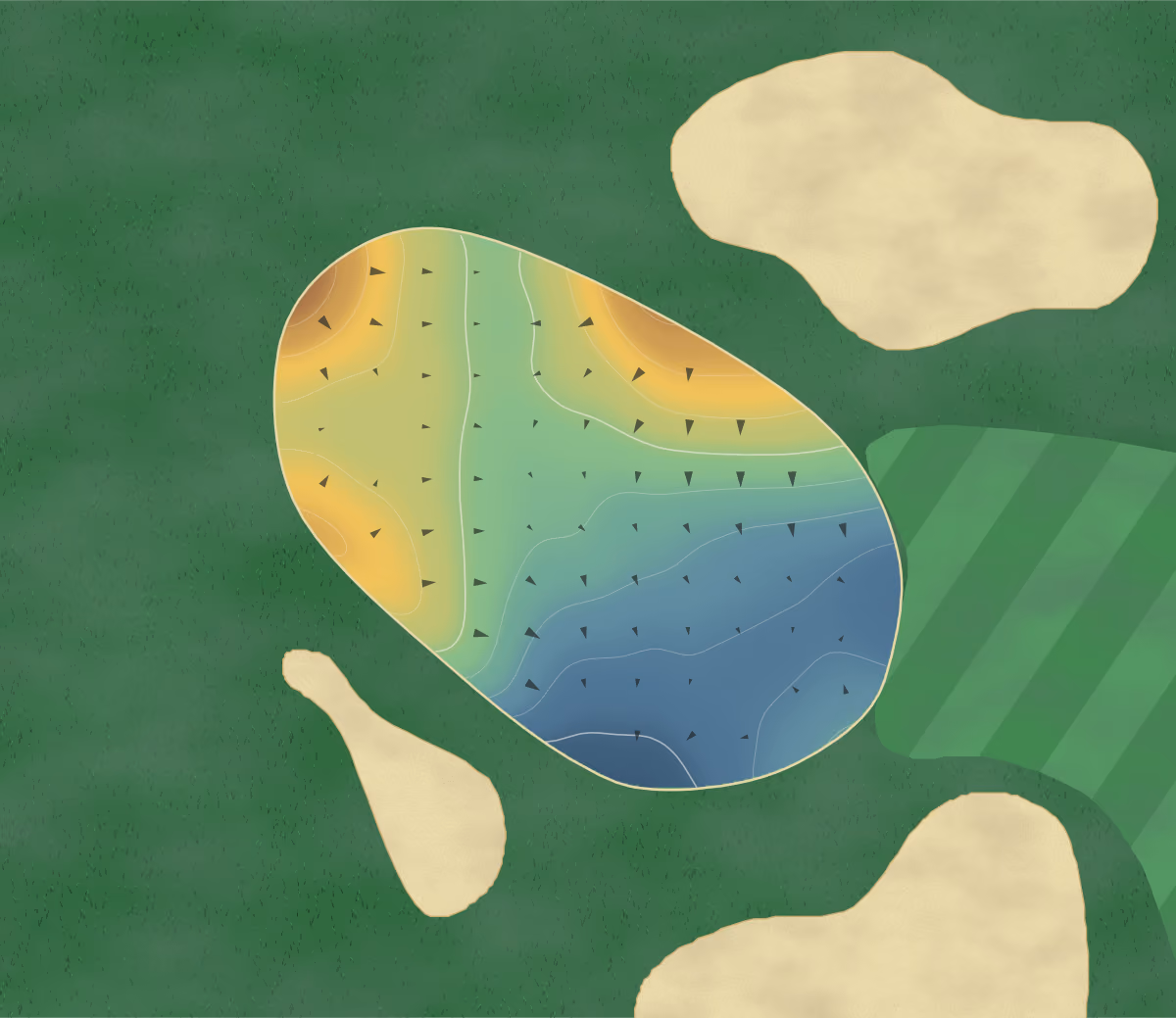 Green contour map of Mill Quarter in Powhatan, Virginia: 89 elevation contours at a 3-inch interval with fall-line arrows, traced from 1-meter lidar