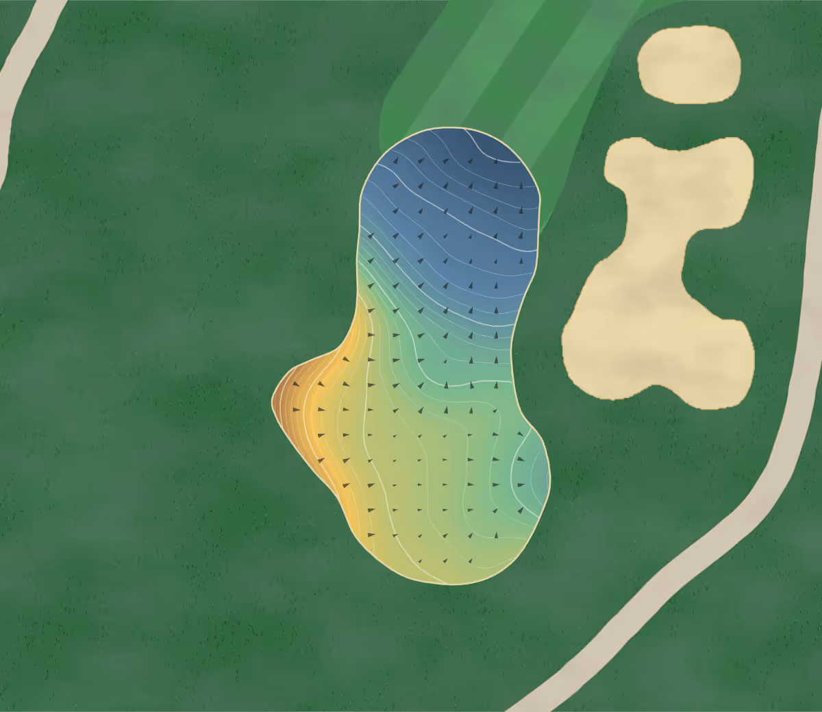 Green contour map of Mill Ridge in Hubbards, Canada: 318 elevation contours at a 8-centimeter interval with fall-line arrows, traced from 1-meter lidar