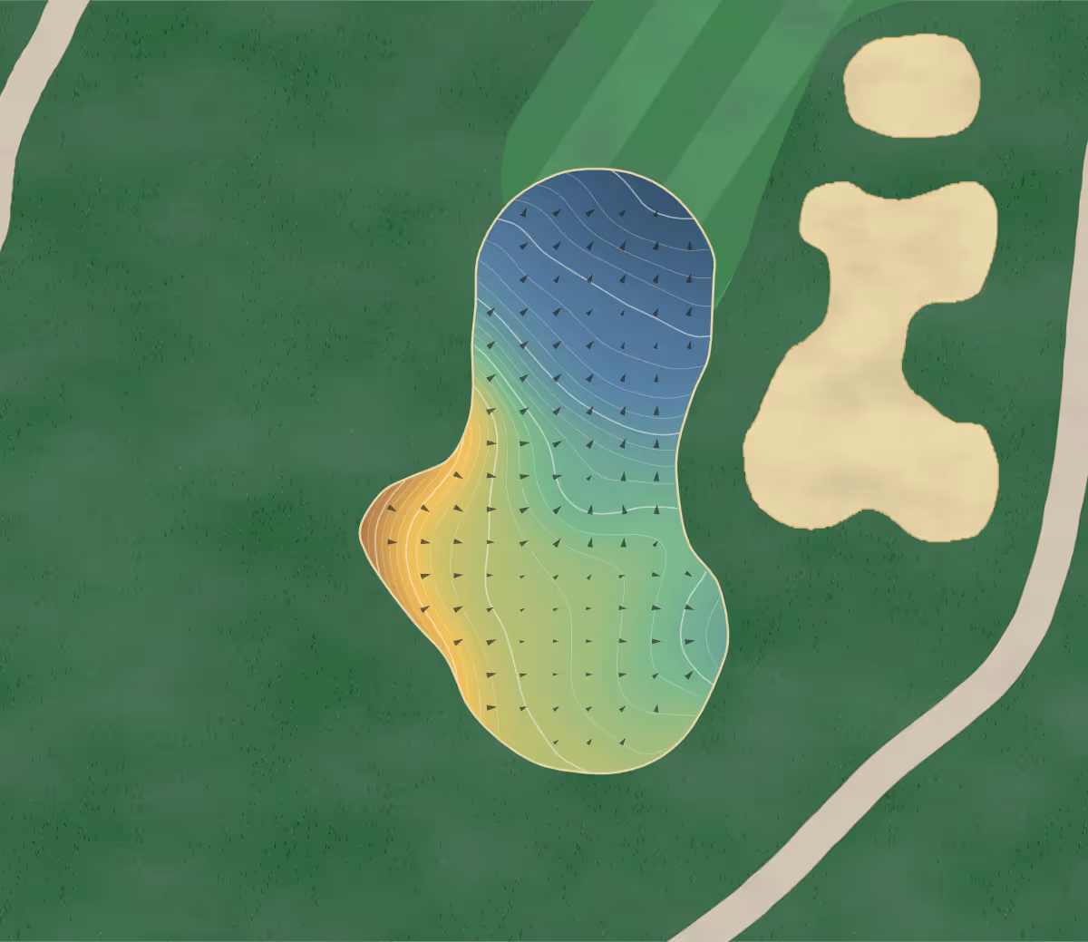 Green contour map of Mill Ridge in Hubbards, Canada — 320 elevation contours at a 8-centimeter interval with fall-line arrows, traced from 1-meter lidar