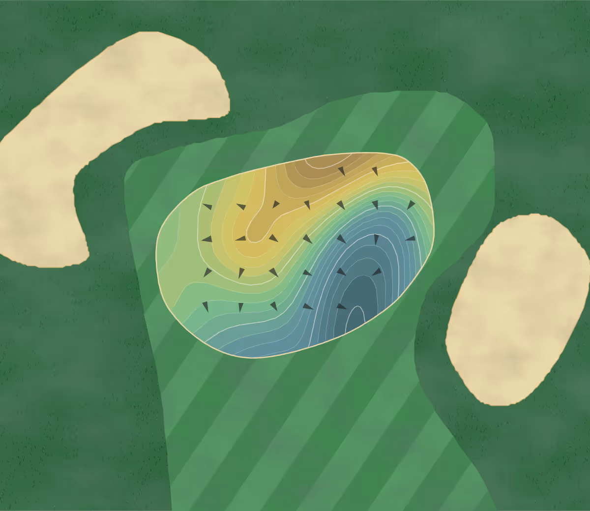 Green contour map of Millbrook Golf in Millbrook, New York — 121 elevation contours at a 3-inch interval with fall-line arrows, traced from 1-meter lidar