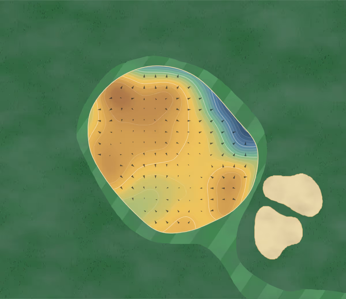 Green contour map of Milltown in Milltown, Ireland: 218 elevation contours at a 8-centimeter interval with fall-line arrows, traced from 1-meter lidar