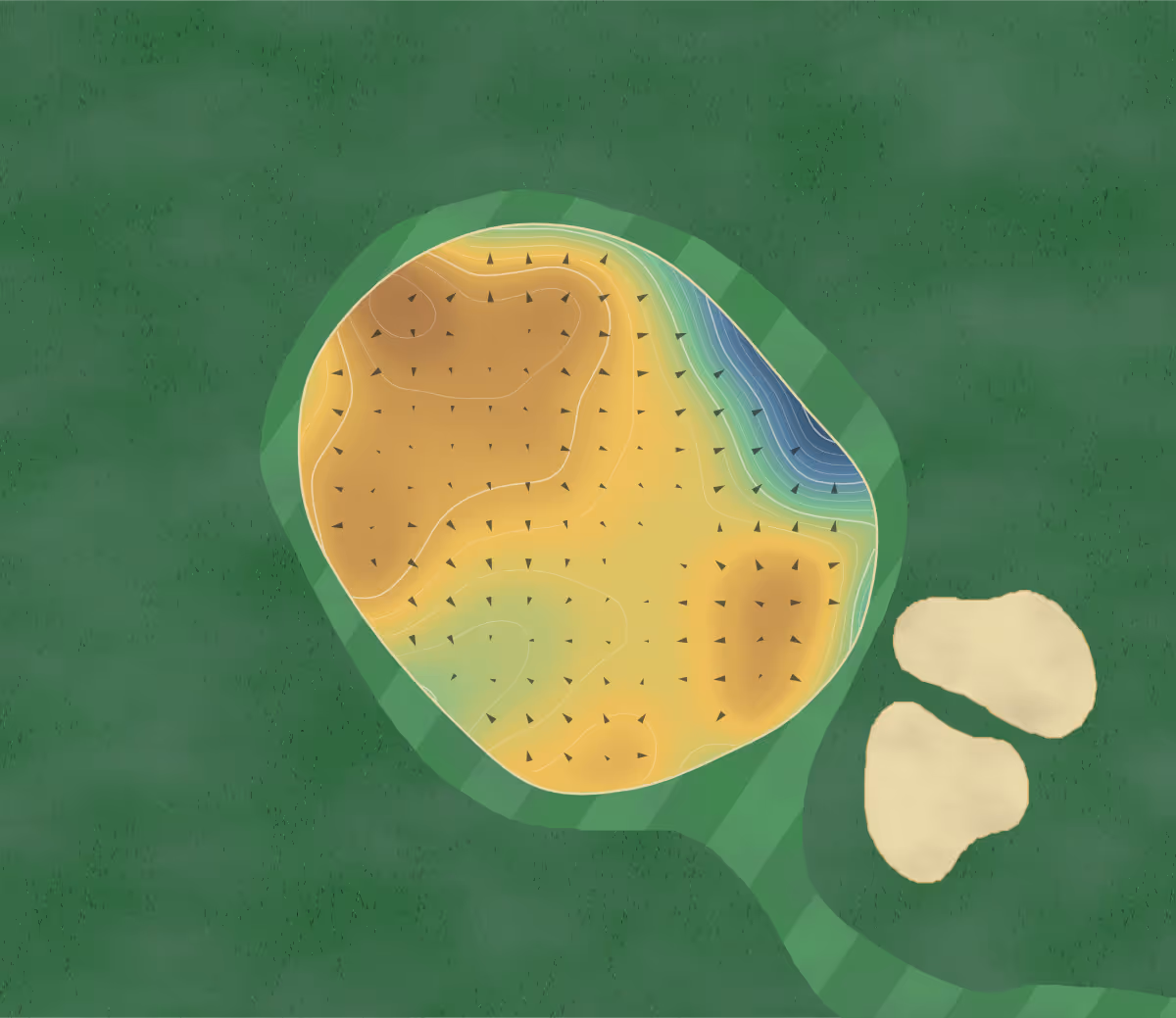 Green contour map of Milltown in Milltown, Ireland — 228 elevation contours at a 8-centimeter interval with fall-line arrows, traced from 1-meter lidar