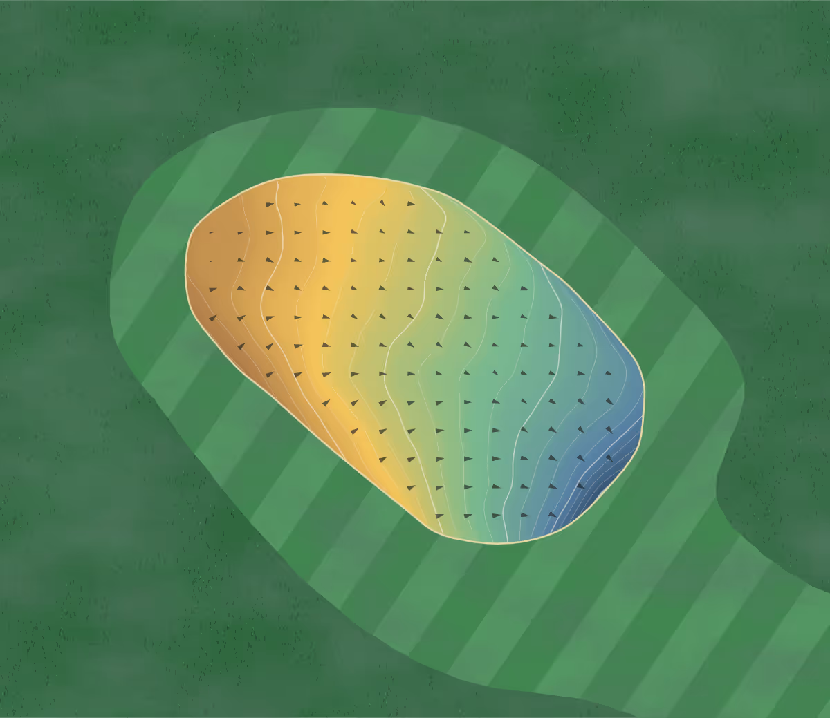 Green contour map of Milngavie in Glasgow, Scotland: 157 elevation contours at a 8-centimeter interval with fall-line arrows, traced from 1-meter lidar