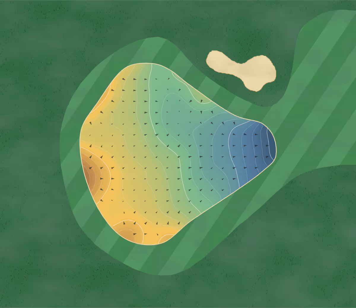 Green contour map of Minchinhampton in Stroud, England: 184 elevation contours at a 8-centimeter interval with fall-line arrows, traced from 1-meter lidar