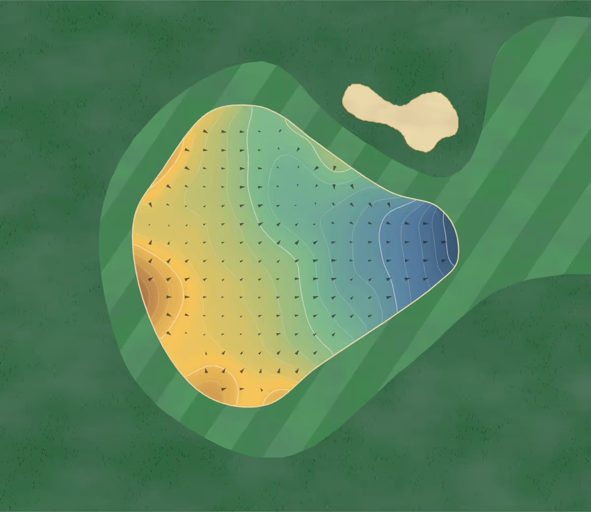 Green contour map of Minchinhampton in Stroud, England — 184 elevation contours at a 8-centimeter interval with fall-line arrows, traced from 1-meter lidar