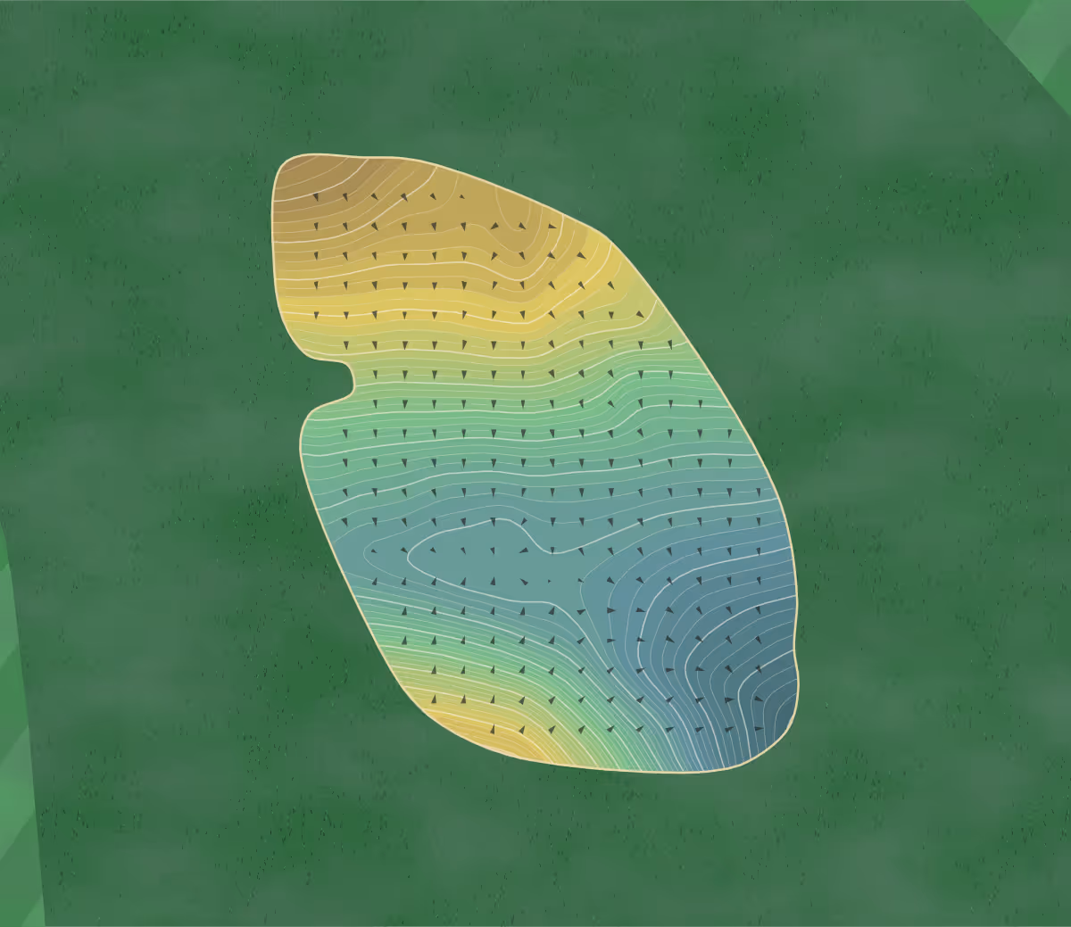 Green contour map of Minneapolis GC in Minneapolis, Minnesota — 351 elevation contours at a 3-inch interval with fall-line arrows, traced from 1-meter lidar