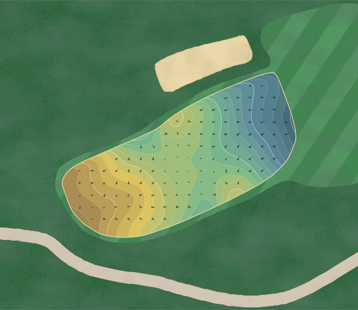 Green contour map of Minnesota Valley in Bloomington, Minnesota — 287 elevation contours at a 3-inch interval with fall-line arrows, traced from 1-meter lidar
