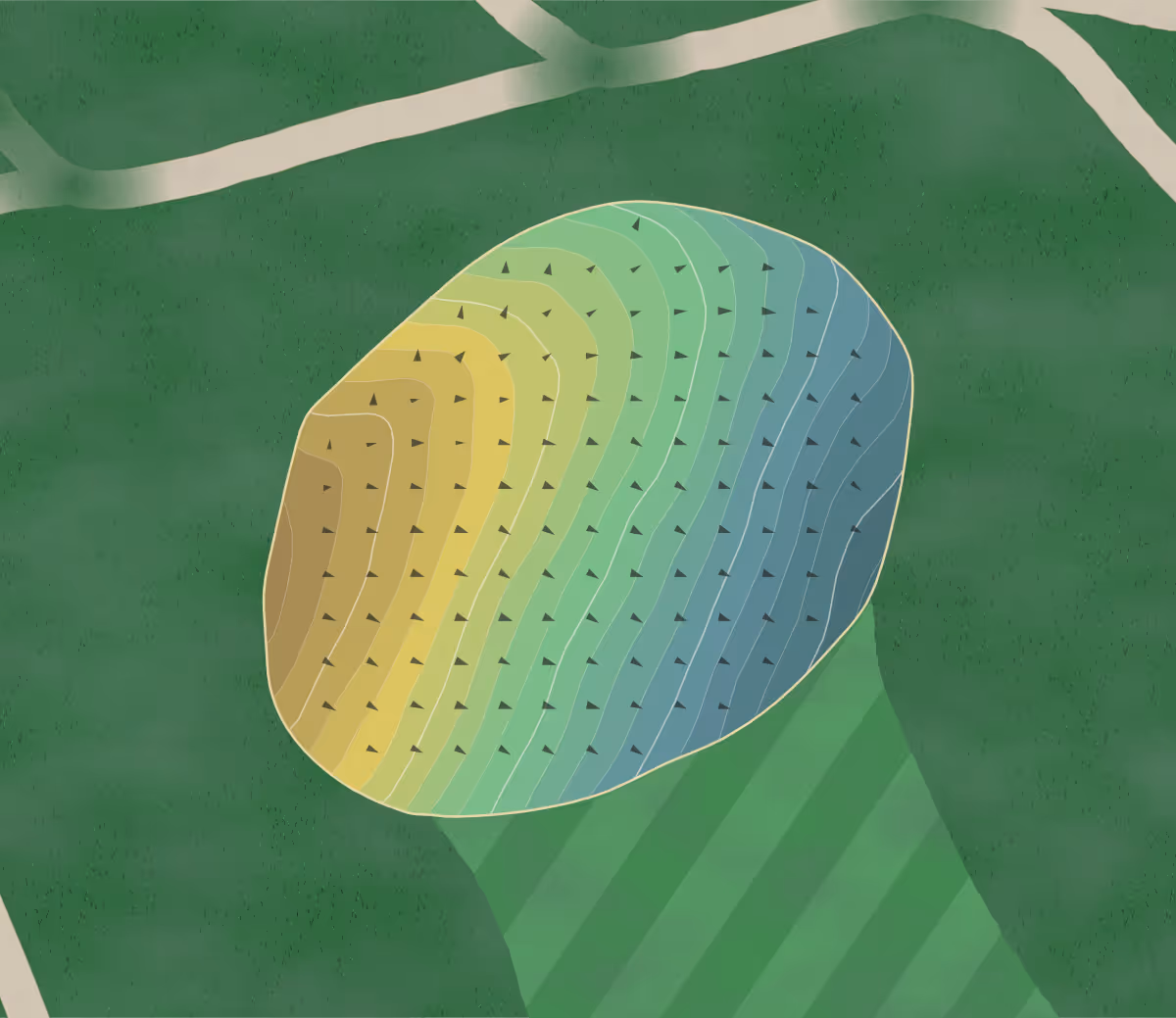 Green contour map of Minor Park in Kansas City, Missouri — 235 elevation contours at a 3-inch interval with fall-line arrows, traced from 1-meter lidar