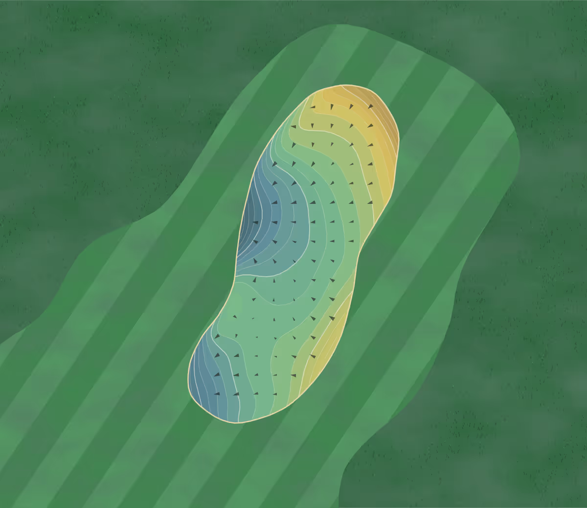 Green contour map of Mirabel Club in Carefree, Arizona — 255 elevation contours at a 3-inch interval with fall-line arrows, traced from 1-meter lidar