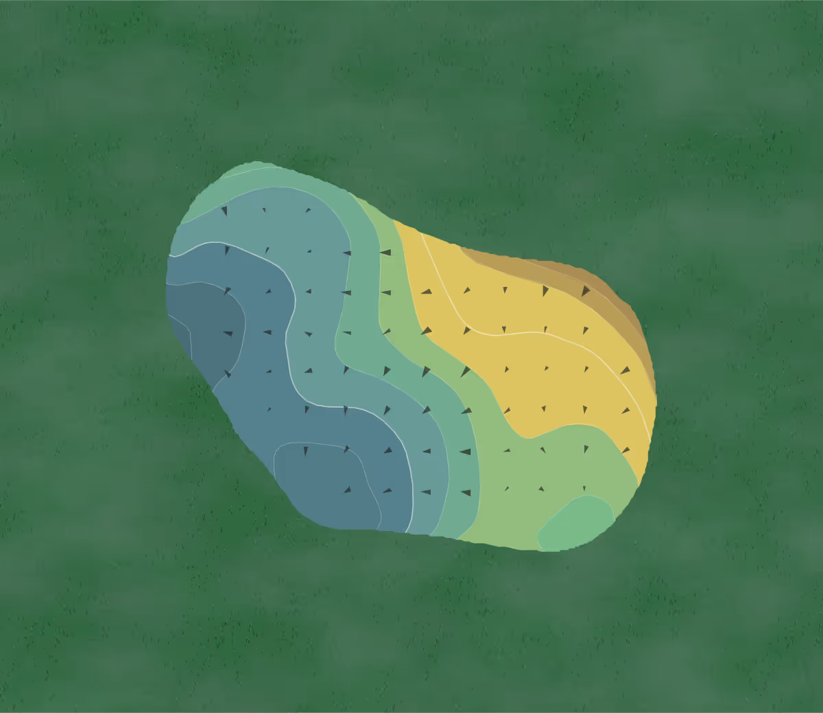 Green contour map of Miramont in Bryan, Texas — 9 elevation contours at a 3-inch interval with fall-line arrows, traced from 1-meter lidar