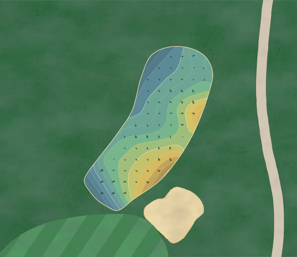 Green contour map of Miromar Lakes Beach & Golf Club in Miromar Lakes, Florida — 41 elevation contours at a 3-inch interval with fall-line arrows, traced from 1-meter lidar