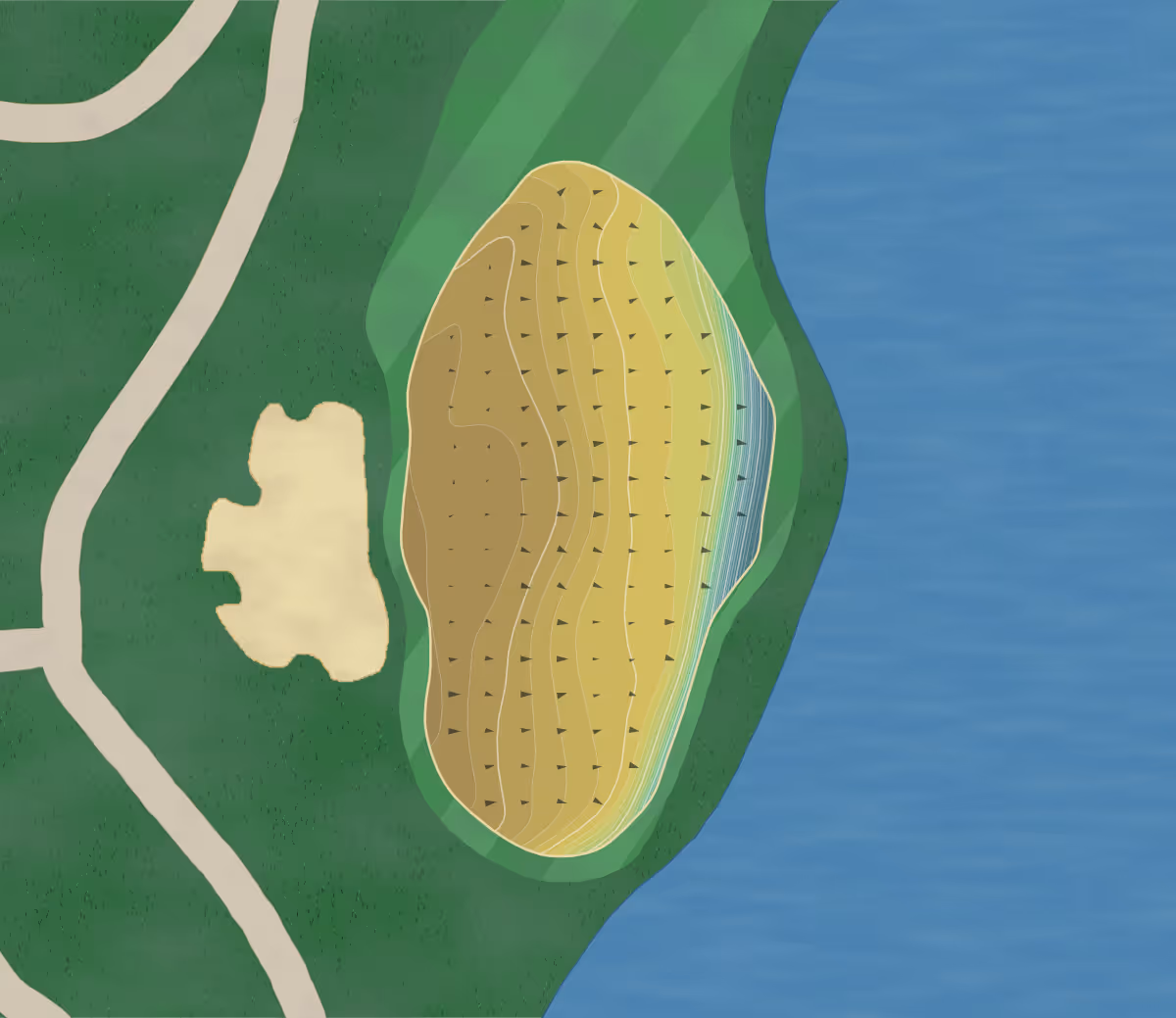 Green contour map of Mirror Lake in Villa Rica, Georgia — 316 elevation contours at a 3-inch interval with fall-line arrows, traced from 1-meter lidar