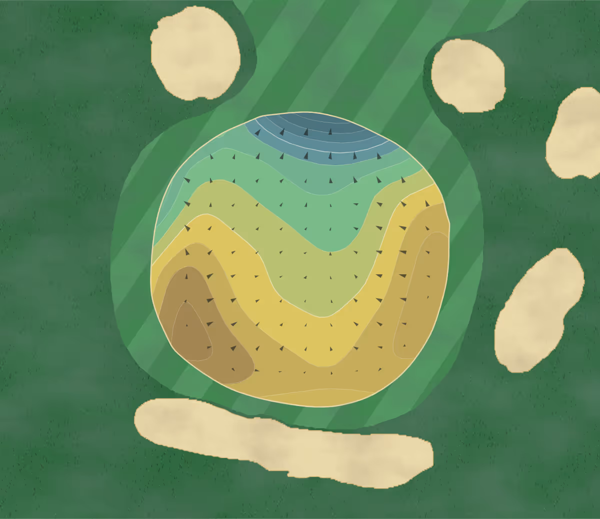 Green contour map of Misquamicut Club in Watch Hill, Rhode Island — 173 elevation contours at a 3-inch interval with fall-line arrows, traced from 1-meter lidar