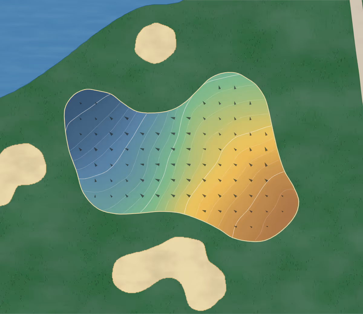 Green contour map of Mission Del Lago in San Antonio, Texas — 182 elevation contours at a 3-inch interval with fall-line arrows, traced from 1-meter lidar