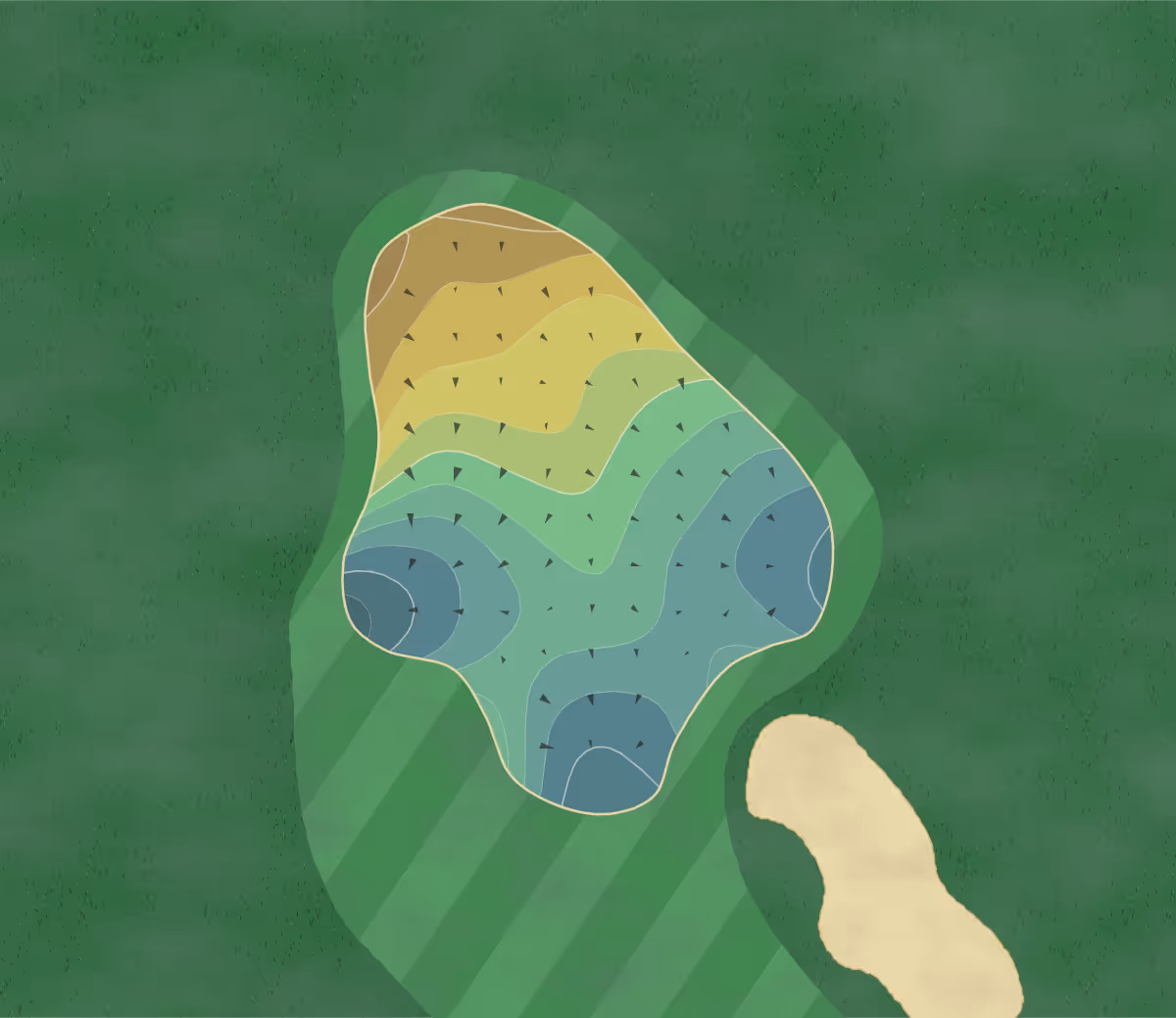 Green contour map of Mission Hills of Hayward in Hayward, California — 85 elevation contours at a 3-inch interval with fall-line arrows, traced from 1-meter lidar