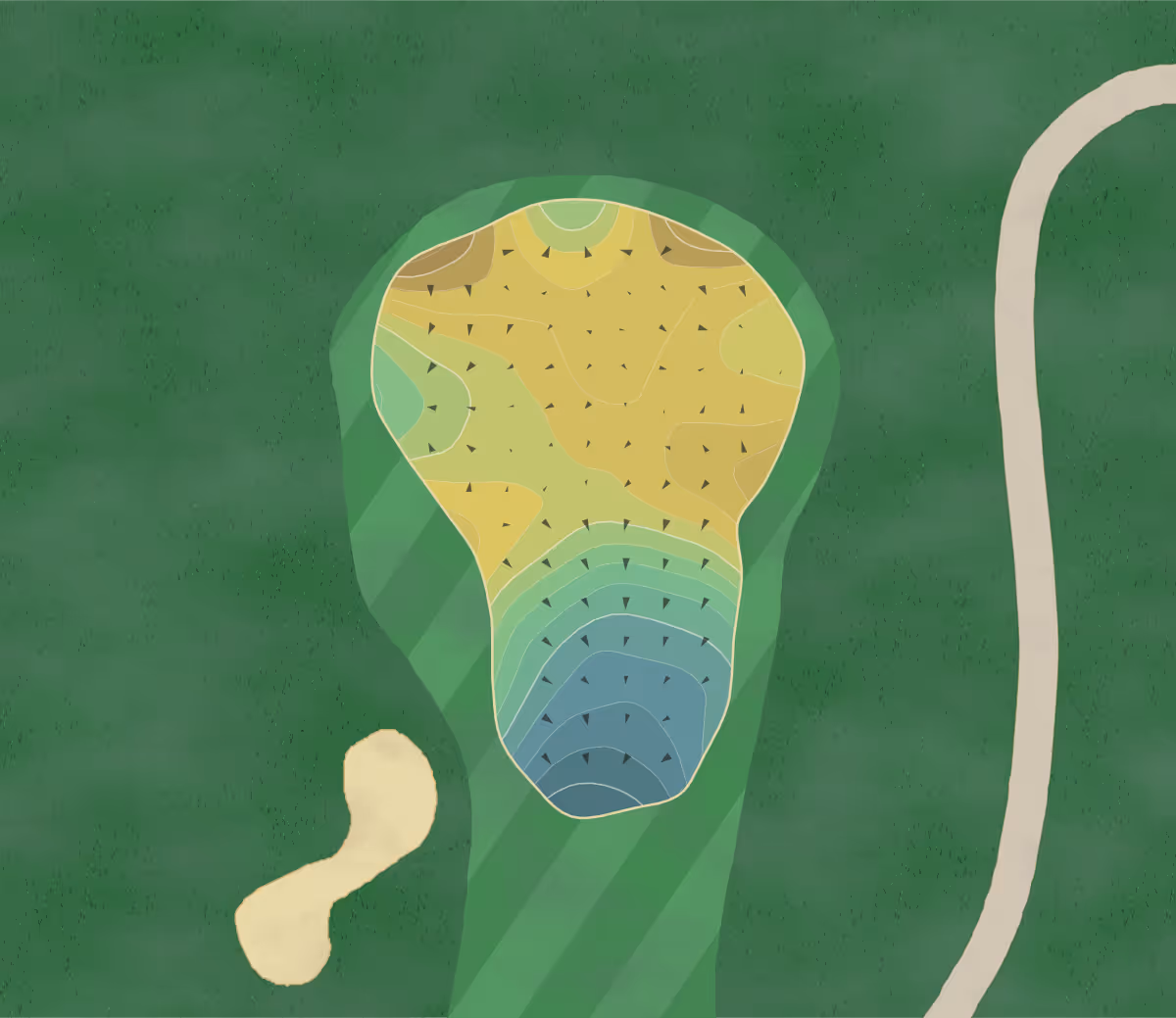Green contour map of Moccasin Creek in Aberdeen, South Dakota — 144 elevation contours at a 3-inch interval with fall-line arrows, traced from 1-meter lidar