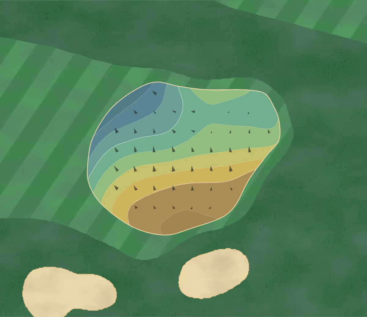 Green contour map of Moffett Field in Sunnyvale, California — 115 elevation contours at a 3-inch interval with fall-line arrows, traced from 1-meter lidar